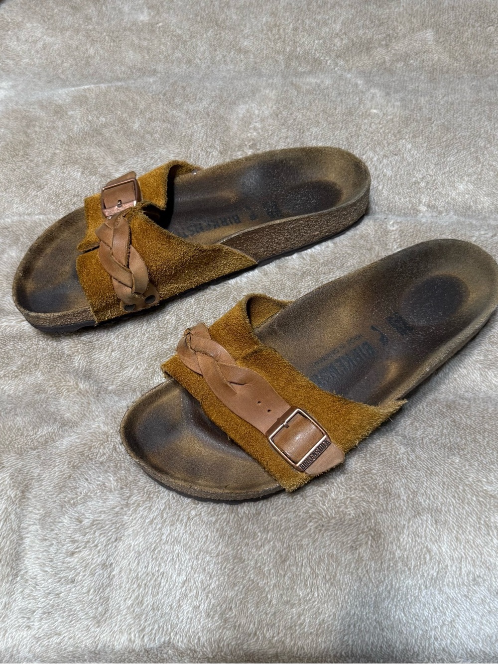 Birkenstock OITA Suede Leather Braided Slides Sandals Taupe Sz 38/US 8 NARROW - Picture 1 of 14